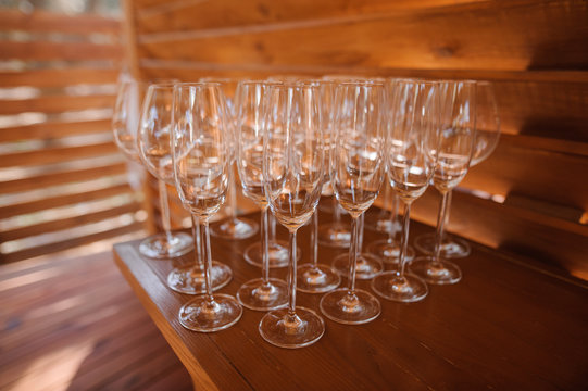 Set of washed and clean glasses for alcoholic drink