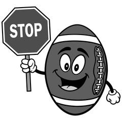 Football Mascot with Stop Sign Illustration