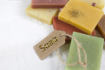 Colorful handmade soap with tag