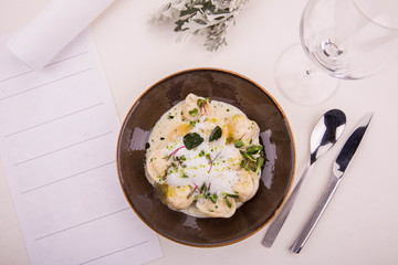 Pike Dumplings with creamy sauce with Champagne, pike caviar