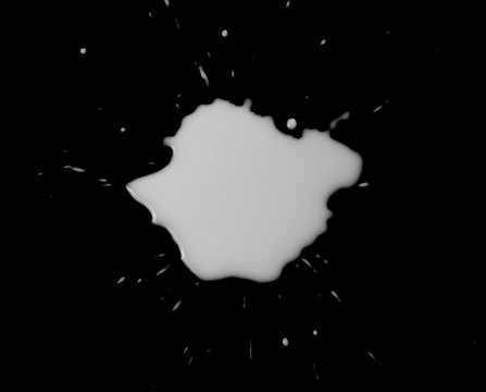 Milk splashes isolated on black background, top view,  clipping path