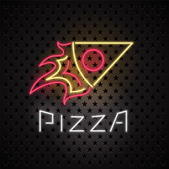 Neon sign for Italian pizza vector logo, emblem