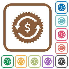 Dollar pay back guarantee sticker simple icons