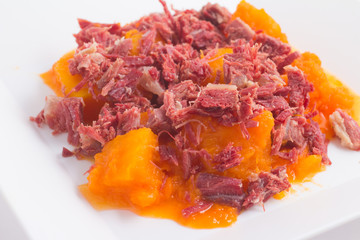 Brazilian Jaba com Jerimum. Jerked beef or Dry Meet with Pumpkin