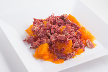 Brazilian Jaba com Jerimum. Jerked beef or Dry Meet with Pumpkin