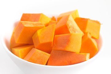 Pumpkin diced in a bowl