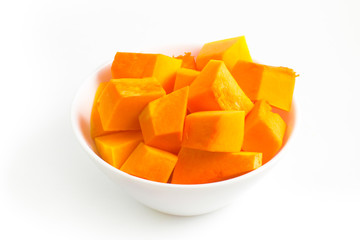 Pumpkin diced in a bowl