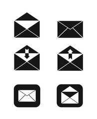 open and close e-mail send and received mail icon set simple flat black and white vector