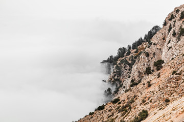 Landscape Tahtali mountain in Turkey with fog