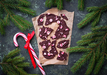 Christmas peppermint chocolate bark with candy cane chips.