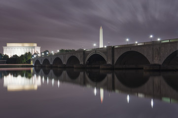DC bridge reflection at night