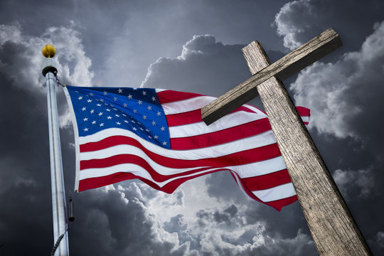 American Flag With A Christian Cross