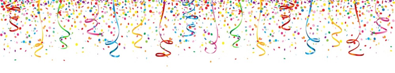 Konfetti mit bunten Luftschlangen Banner