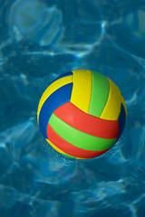 Brightly coloured football in water