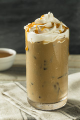 Sweet Homemade Caramel Iced Latte Coffee