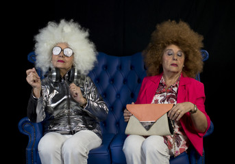 funky grandma DJ twin retro ghettoblaster