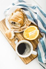 Breakfast on a table. Morning coffee.