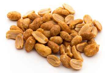 Peeled peanuts on the isolated background.