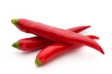 Red chilli pepper isolated on a white background.