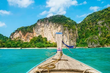 Poster Amazing view of Koh Hong island from traditional thai longtale boat. Location: Koh Hong island, Krabi, Thailand, Andaman Sea. Artistic picture. Beauty world. © olenatur