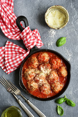 Meatballs in tomato sauce.Top view.