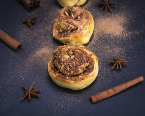 a round bun with cinnamon and nuts