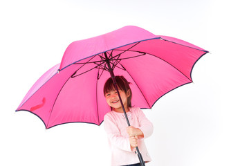 A child opening an umbrella