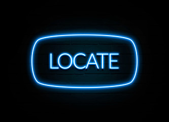 Locate  - colorful Neon Sign on brickwall