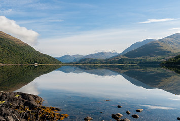 Mirror view - Reflections of mountains in Loch Creran - West coast Highlands, Scotland, UK
