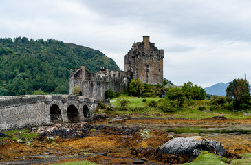 Eilean Donan Castle, Loch Duid, Highlands, Scotland, United Kingdom. The castle was founded in the thirteenth century, and became a stronghold of the Clan Mackenzie and their allies the Clan Macrae