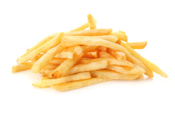 Yummy french fries on white background