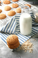 Delicious oatmeal cookies on table