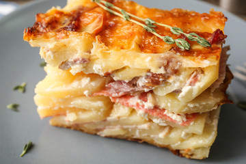 Tasty potato casserole, closeup
