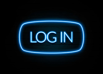 Log In  - colorful Neon Sign on brickwall