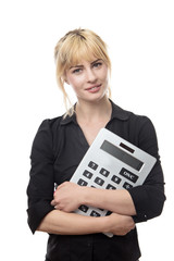 woman with large calculator