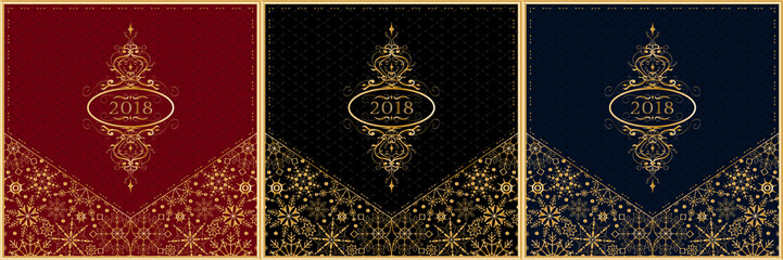 New Year 2018 greeting card set. Vector.