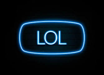 Lol  - colorful Neon Sign on brickwall