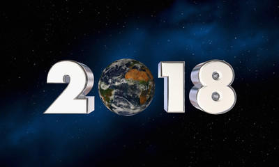 2018 Earth Planet World New Year Number 3d Illustration - Elements of this image furnished by NASA