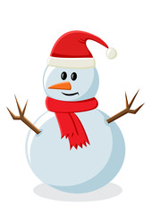 Colored snowman with shadow on white background. Vector illustration