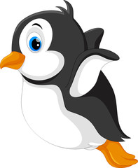 Obraz premium Cute baby penguin jump from the snow to the cold sea