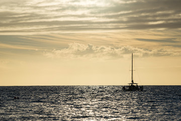 Hawaii Island Keauhou Bay sunset and yachts