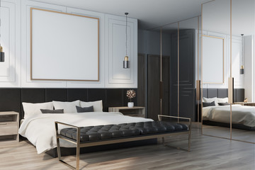 White bedroom interior, poster side