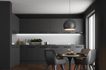 Black dining room interior