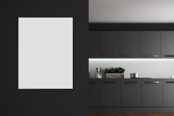 Black kitchen interior, poster