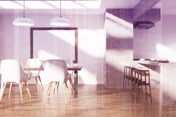 White and gray dining room, poster toned