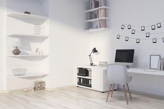 Modern home office interior, computer