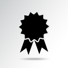 Black and white medal with ribbon and shadow. Vector illustration