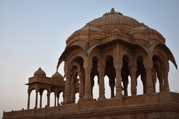 beautiful ancient cenotaphs of rawal kings in bada baag jaisalmer rajasthan india