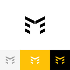 M vector. Logo, icon, symbol, sign from letters m. Flat logotype design with yellow color for company or brand.