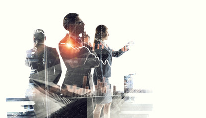 Business partnership and success concept. Mixed media